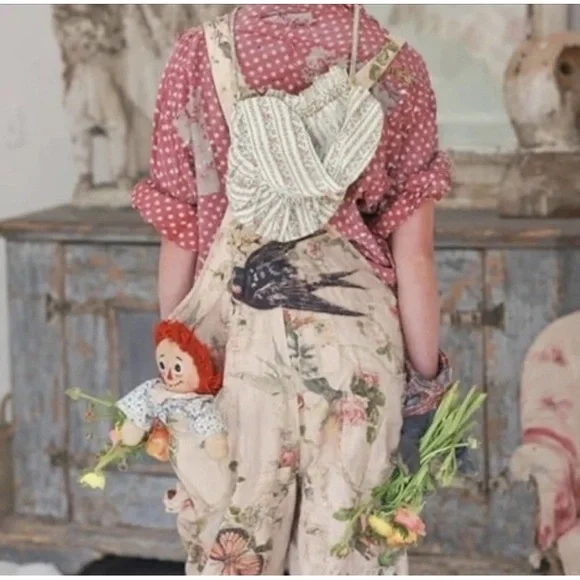 Magnolia Pearl Malibu Beauty Love Applique Butterfly Bird Overalls (item A11) - Picture 2 of 5